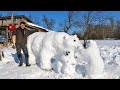 I sculpted a giant POLAR BEAR, snow sculpture for 1 day, Polar bear family