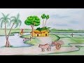 How to draw scenery of rural life