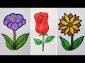 4 Amazing Flower Drawing Ideas | Easy Drawing and Coloring Ideas
