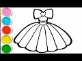 Beautiful princess dress 👗 drawing for kids/Easy drawing and painting rainbow dress/step by step