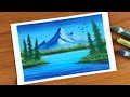 Easy Oil Pastel Landscape painting for beginners | MOUNTAIN SCENERY | Oil Pastel Drawing