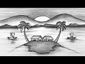 Gün batımı Karakalem Manzara Nasıl Çizilir - Kolay Karakalem Çizimleri - Çizim Mektebi Yeni Çizimler