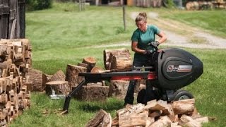 Sexy Girls and Log Splitter, Chainsaw, Circular Saw New Technologies Chopping Wood