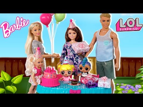 Barbie Doll LOL Family Birthday Party Routine with Baby Goldie & Punk Boi