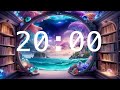 20 Minute Countdown Timer with Alarm | Calming Music | Enchanted Library | Portals and Books
