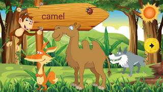 Photo for funny baby play with zoo animals on the playground nursery