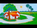 How to draw village scenery drawing beautiful riverside village landscape scenery beautiful nature