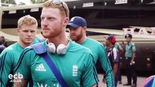 On the team bus as England head to training in Bangladesh