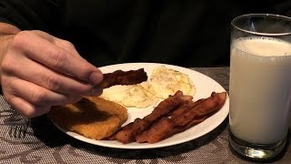 ASMR: Eating Bacon & Eggs, Hash Browns, and a Jelly Donut (No talking)