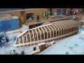 Watch a 24m ketch hull planked with 15km of planking in 40 secs