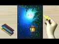 Soft Pastel Drawing - How to Draw Realistic Night Scenery with Street Lamp (step by step) beginners.