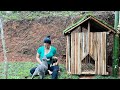 Make a dog house out of wood, spread grass in front of the bamboo house--girl & bamboo house