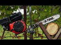 Homemade 200cc CHAINSAW With STAND For Cutting WOOD !?