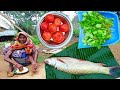 80 Years Old Grandma Eating 1 Kg Fish With Tomato And Green Saag|How To Cook End Eat Village Family
