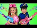 Download Sasha plays Toy Guitar Music Challenge and sing Kids Nursery rhymes Songs mp4 3gp mp3 videos - waplic