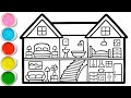 Miniature House Drawing, Painting and Coloring for Kids & Toddlers | Let's Draw, Paint Together #254