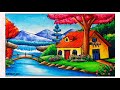 Beautiful Nature scenery drawing। Easy  landscape drawing for beginners in oil pastel।