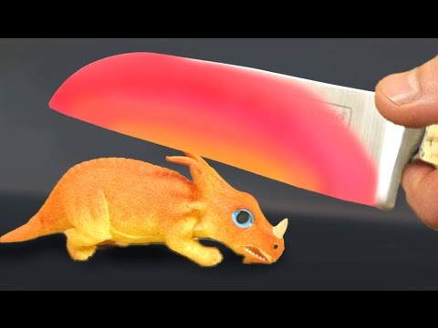 EXPERIMENT Glowing 1000 degree KNIFE VS DINOSAUR