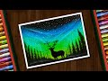 Aurora Night Drawing with Oil Pastels for beginners - step by step