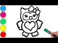 Owl Drawing, Painting, Coloring for Kids and Toddlers | How to Draw Animals