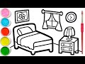 Drawing, Painting & Coloring Beautiful Bedroom for Kids and Toddlers | Basic Indoor Pictures #198