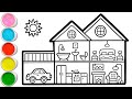 House Cross Section Drawing, Painting and Coloring for Kids, Toddlers | How to Draw, Paint Easy #262