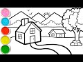 Landscape Picture Drawing, Painting and Coloring for Kids, Toddlers | Tips for Easy Drawing #263