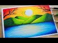 วาดรูปธรรมชาติ ทะเลง่ายๆ สีไม้ / วาดรูปธรรมชาติ | Easy Scenery / Easy Sunset Scenery Drawing