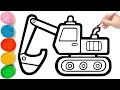 Let's Learn How to Draw, Paint Excavator  | JCB Excavator Drawing Easy