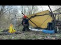 Solo Bushcraft Overnight | Tarp Under a Fallen Tree | Camping Riverside