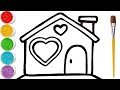 How to Draw a  a beautiful house , Step by Step🥰 .Easy Easy Drawing and Coloring for Kids💖