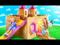 Me and Candy Build a Tiny House out of Cardboard! Surprising My Little Sister with a Secret Castle!