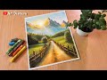 Mountain Scenery Drawing with Oil Pastels - STEP by STEP