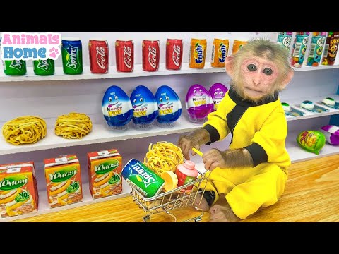 Bibi goes shopping in Kinder Joy Egg and noodles store