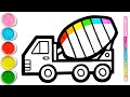 Mixer Truck Drawing & Coloring for Kids, Toddlers | How to Draw Easy Art Tips #107