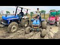 3 tractor Pulling together Mahindra Arjun NOVO 605 di 4wd Stuck in Mud |Eicher 485 | New Hollad 5500