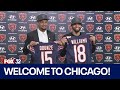 Caleb Williams, Rome Odunze speak at Halas Hall after arriving in Chicago