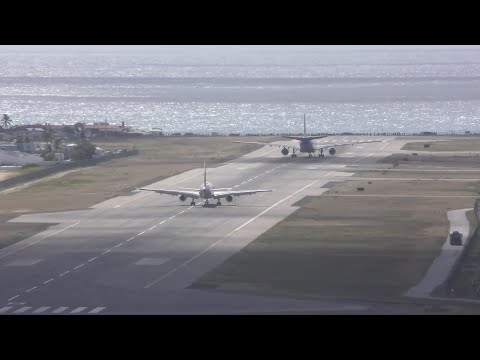 Amazing Short Take off KLM A330 at Sint Maarten Airport SXM with ATC