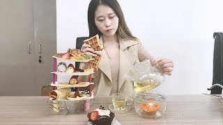 E14 Wanna make a full set of afternoon tea in Office! Try using hair tools! Cooking in Office