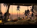4K Summer Cozy Bedroom View of the Beach Sunset | Smooth Piano Jazz Music for Relaxing, Chilling