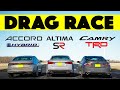 2024 Toyota Camry TRD vs Nissan Altima SR vs Honda Accord...GAP City!  Drag and Roll Race.