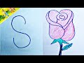 How To Turn Letter S Into Rose Flower।। Drawing For Kids।। Draw A Rose Step by Step।।