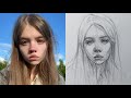 Very Easy Steps to draw a girl's face using loomis method
