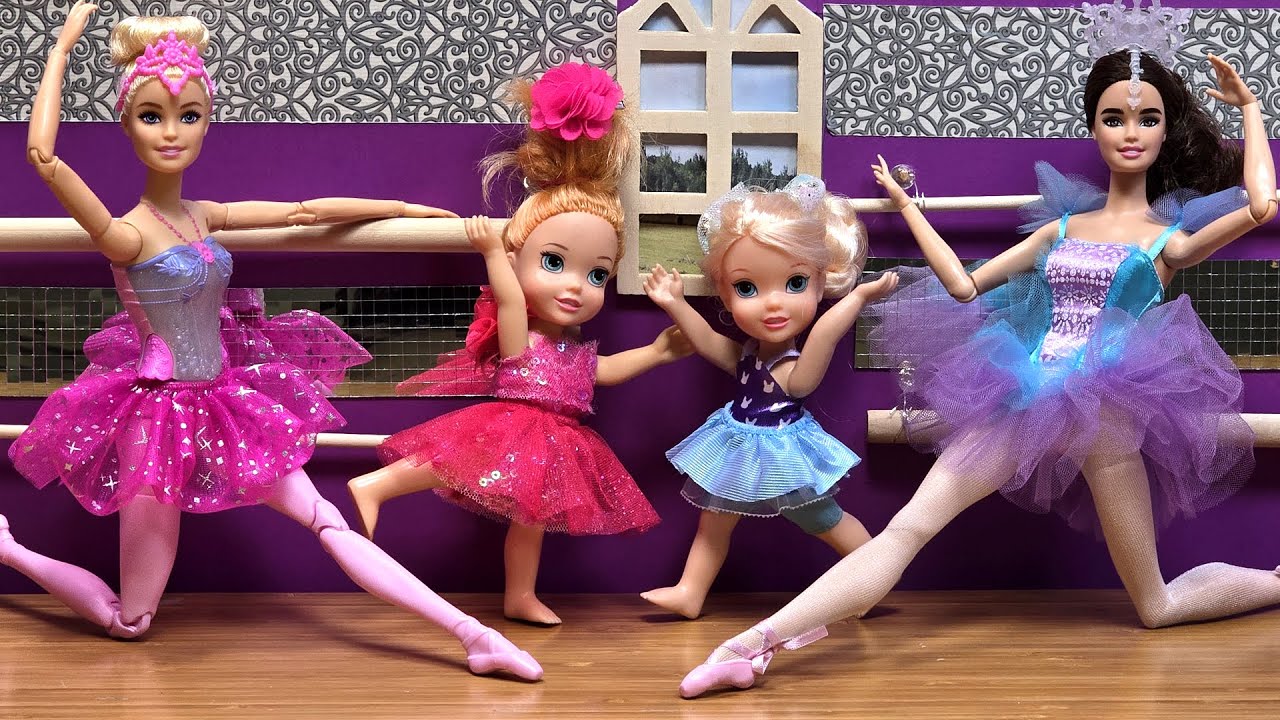 Ballerinas ! Elsa & Anna toddlers are practicing ballet – Barbie dolls – Aurora is the teacher