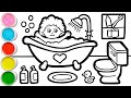 Bathroom Drawing and Coloring for Kids, Toddlers | Learn Good Habits for Children #164