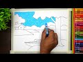 How to draw scenery of River side Village || Simple Village Scenery Drawing with oil pastel #scenery