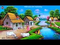 Beautiful Village Landscape Scenery Painting| Indian Village Scenery Painting With Earthcolor