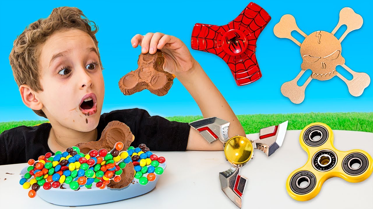 CONSTRUI UM FIDGET SPINNER DE CHOCOLATE E BRINCAMOS COM RAROS DE VERDADE