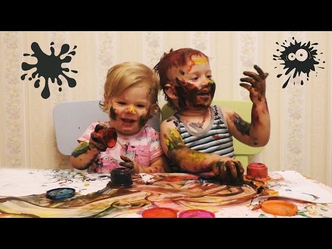 Рома и диана рисуют пальчиковыми красками Рома и диана рисуют пальчиковыми красками