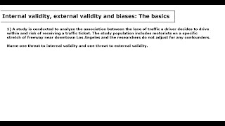 Internal validity, External validity and Biases: Question 1